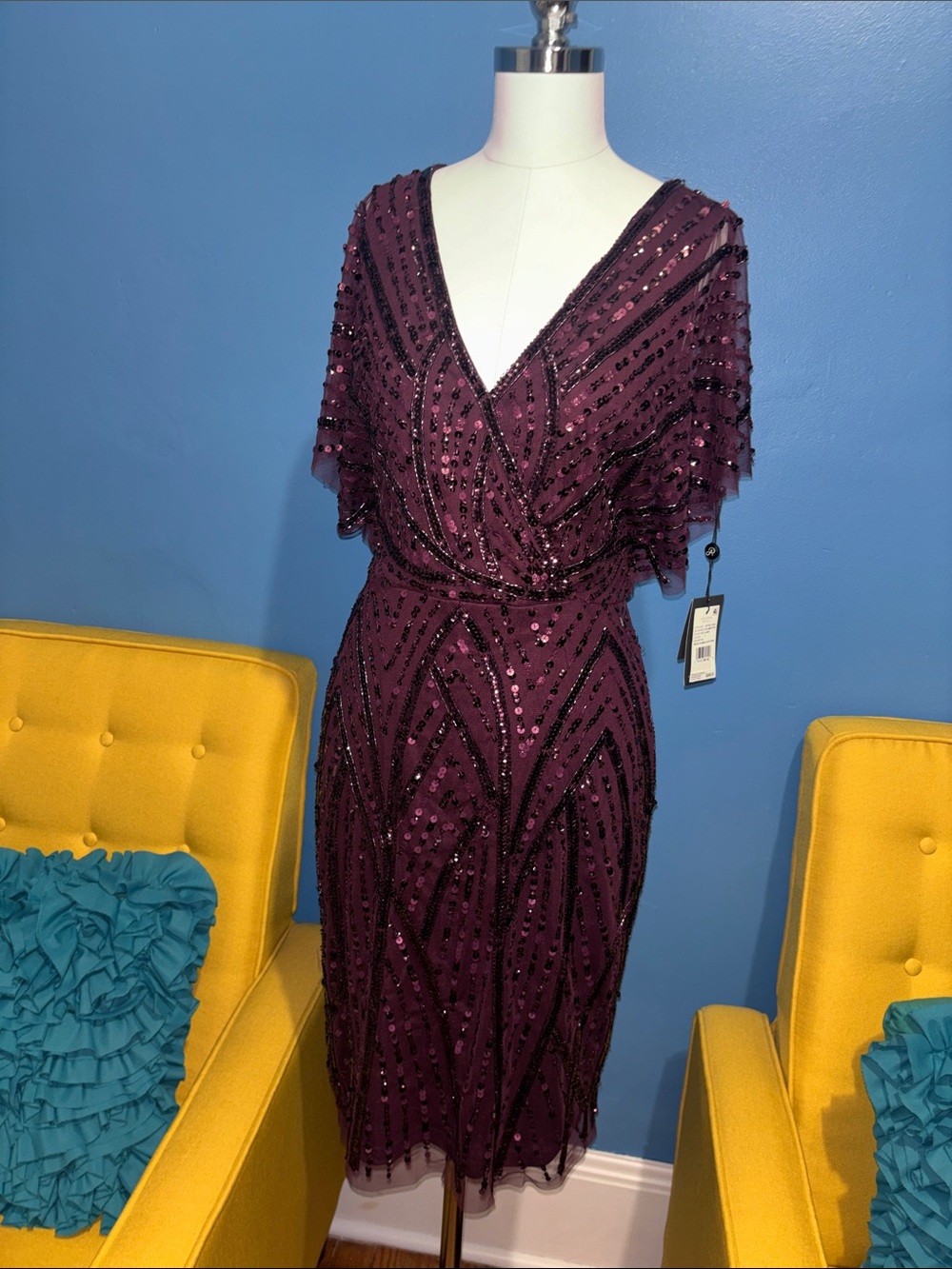 Adrianna Papell Plum Sequin Midi Dress